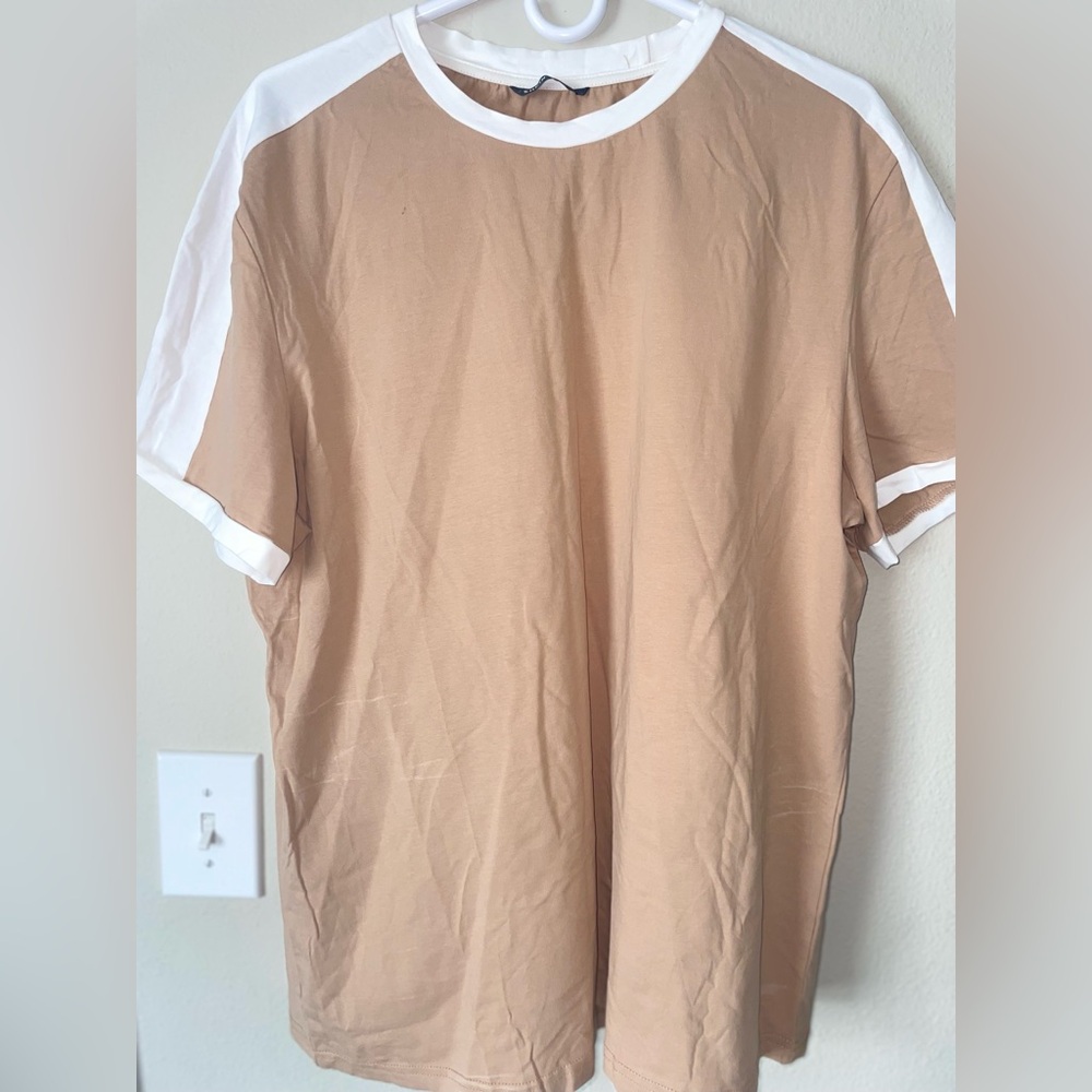 SHEIN Tan and White Short Sleeve Tee and shorts set